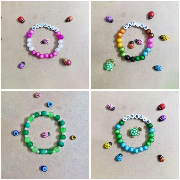 Personalized Ladybug Name Bracelet with turtle and evil eye charms for girls