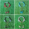 Red , Blue , Black, pink custom name flower beaded bracelet handmade with letter beads and gold chain charm