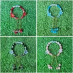 Red , Blue , Black, pink custom name flower beaded bracelet handmade with letter beads and gold chain charm