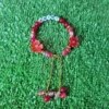 Red custom name flower beaded bracelet handmade with letter beads and gold chain charm
