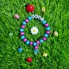 Personalized kids name bracelet with sunflower daisy and insect charms