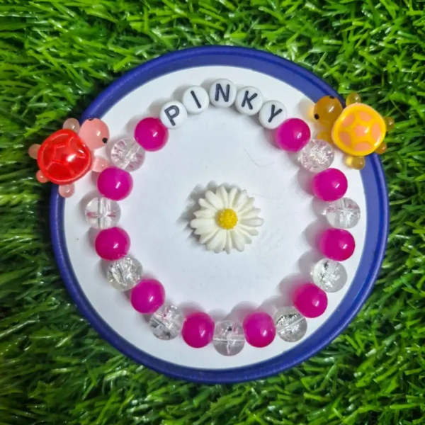 Pink personalized handmade beaded name bracelet - The Beading Sisters