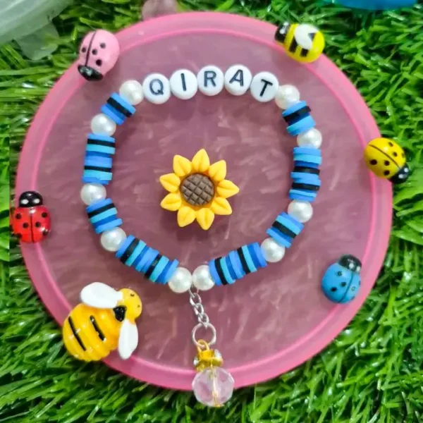 Handmade personalized name bracelet with daisy flower charm for kids