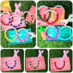 Personalized Easter Name Bracelet with colorful beads and bunny charm handmade by The Beading Sisters