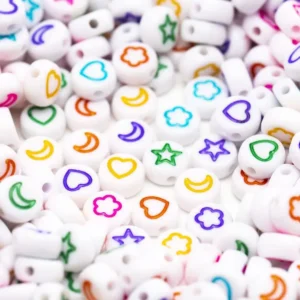 Patterned beads with colorful stars hearts moons and flowers for jewelry making