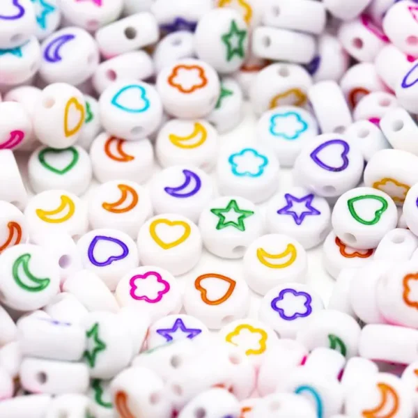 Patterned beads with colorful stars hearts moons and flowers for jewelry making