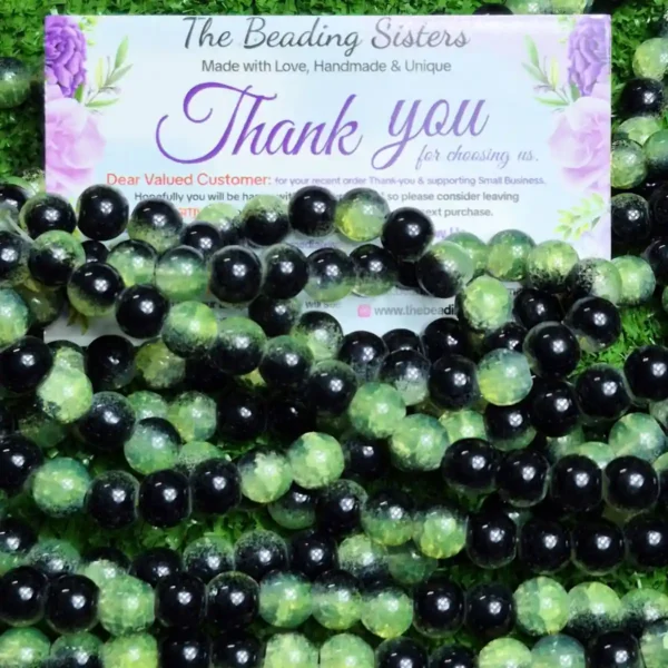 black and green crackle glass bead strands