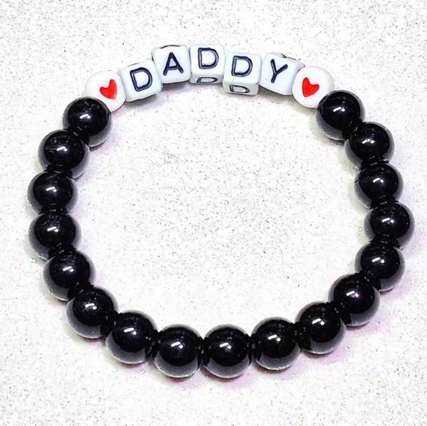 daddy fathers day personalized bracelet with heart beads
