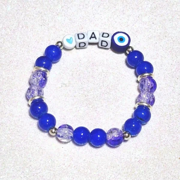 dad fathers day personalized bracelet blue evil eye beads